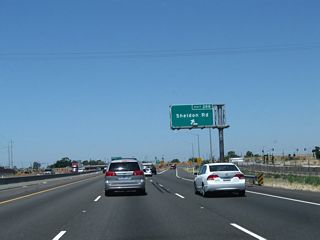 Northbound California 99 meets Exit 288, Sheldon Road.