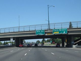 Immediately thereafter, California 99 north meets Exit 293B, Florin Road west. The next two exits along California 99 north are Exits 294A-B, 47th Avenue (one mile).