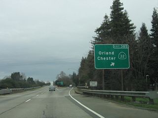 Northbound California 99 meets Exit 385, California 32 (Deer Creek Highway) east and California 32 (Eighth Street) west.