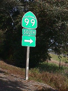 California 99 shields posted along the highway corridor in the Central Valley.