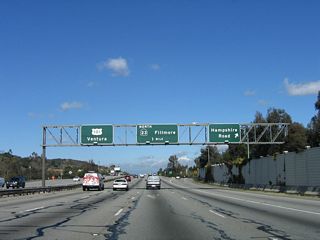 Northbound U.S. 101 (Ventura Freeway) and California 23 reach Exit 41, Hampshire Road.  The next off-ramp is for Exit 43A, California 23 freeway north to Fillmore.