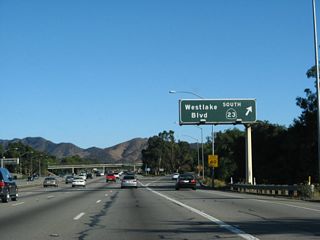 Exit 40 departs from the Ventura Freeway southbound for the continuation of SR 23 along Westlake Boulevard.