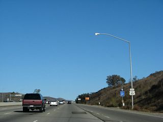After merging with U.S. 101 (Ventura Freeway), a reassurance shield assembly includes U.S. 101 south but omits California 23 south. Through traffic to California 23 follows U.S. 101 south to Exit 40 for Westlake Boulevard. 