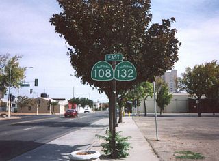 This view is found on eastbound California 108 and California 132 in Modesto just east of California 99.