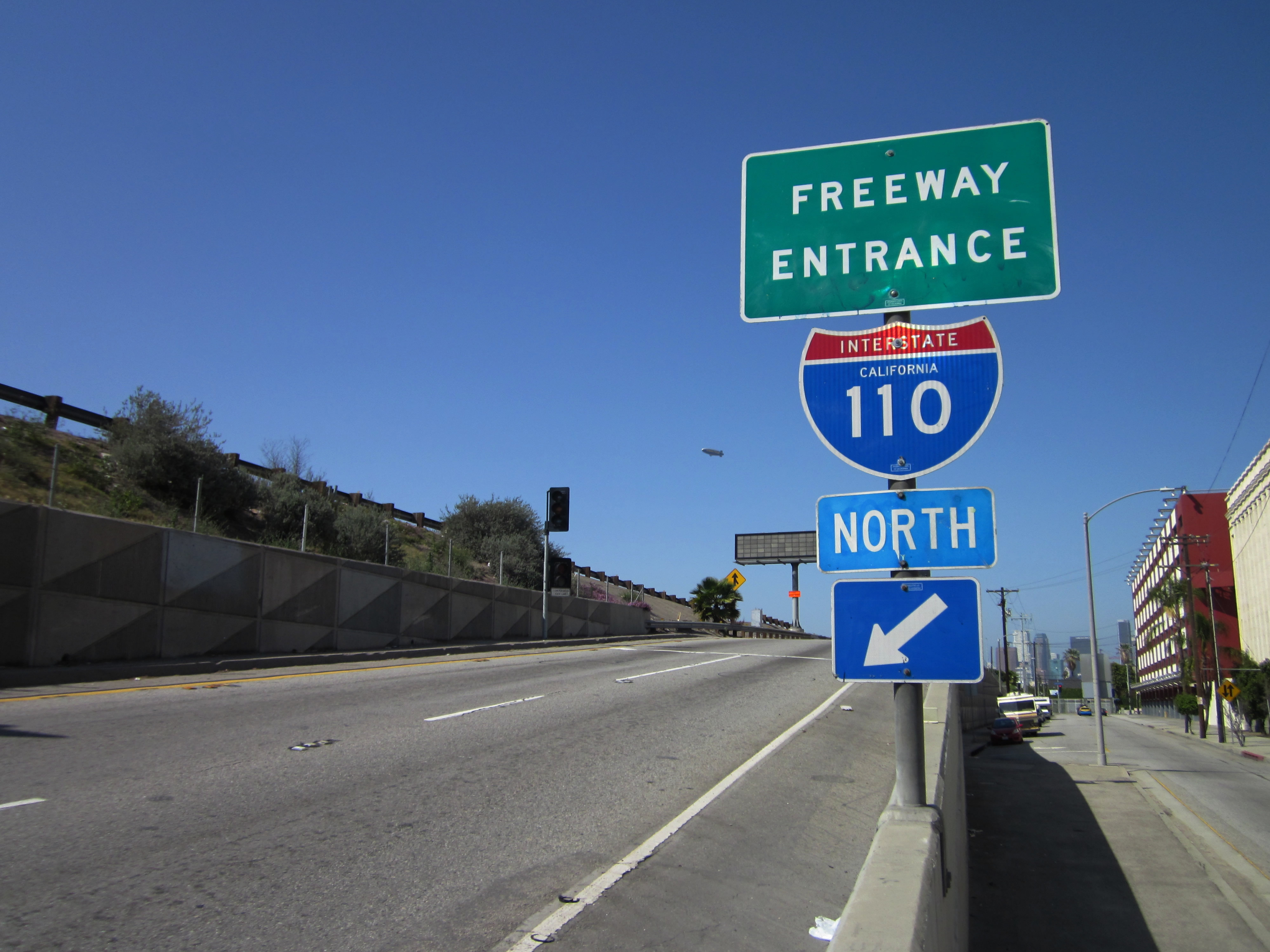 I-110 freeway entrance from Hope St in Los Angeles, CA