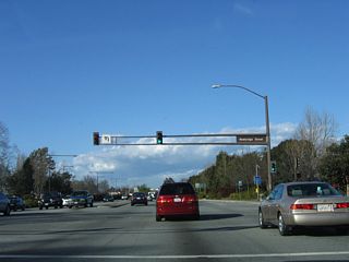 Eastbound California 114 (Willow Road) meets Newbridge Street at this signalized intersection. Use Newbridge Street east into the city of East Palo Alto and west into the city of Menlo Park.