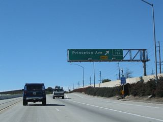 Westbound California 118 (Ronald Reagan [Simi Valley] Freeway) reaches Exit 19A, Princeton Avenue.