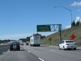 The right lane of California 118 (Ronald Reagan Freeway) west becomes exit only for Exit 28, Stearns Street.