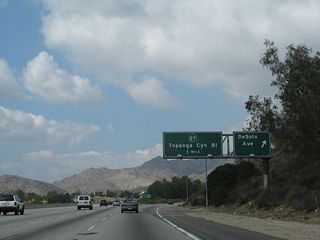 Westbound California 118 (Ronald Reagan [Simi Valley] Freeway) meets Exit 35, DeSoto Avenue to Chatsworth. The next exit along westbound (and the final San Fernando Valley interchange is Exit 36, California 27 (Topanga Canyon Boulevard).