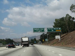 Westbound California 118 (Ronald Reagan [Simi Valley] Freeway) reaches Exit 36, Porter Ranch Road. The second exit is Exit 35, DeSoto Avenue.