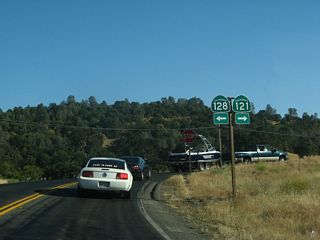 SR 121 (Monticello Road) travels south from Moskowite Corner to Napa.