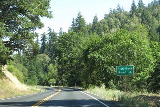 Fish Rok Road ascends southwest from SR 128 to Ornbaun Valley and Mailliard Redwoods State Natural Reserve.