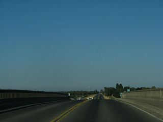 A vintage bridge takes SR 128 (Russell Boulevard) over Interstate 505.
