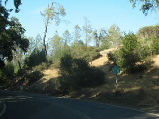 The State Route 128 reassurance shield posted after Lower Chiles Road was removed by 2022.