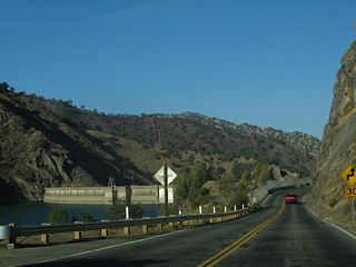California State Route 128 east at Monticello Dam in the Vaca Mountains