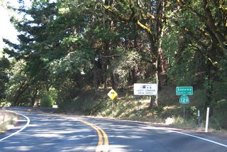 Eastbound SR 128 enters Sonoma County at mile post 50.90, west of Redwood Mountain.