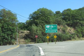 U.S. 101 Business/SR 128 (Redwood Highway) overlap 0.82 miles northeast to the freeway along U.S. 101 at Exit 522. The city of Cloverdale, the northernmost city in Sonoma County, was incorporated on February 28, 1872, and it had a population of 8,618 as of the 2010 Census.