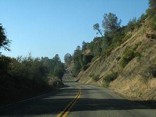 Continuing east from Moskowite Corner, SR 128 passes through the Vaca Mountains, which brings more rugged terrain. The state route parallels Wragg Creek east to the west side of Blue Ridge, where the highway turns north to Wragg Canyon.