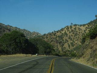 East from Lake Berryessa, State Route 128 follows Putah Creek toward Winters.