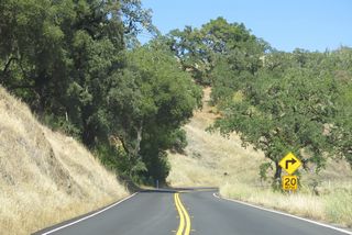 Paralleling Rancheria Creek, SR 128 meanders southeast past Hawk Butte to Yorkville Highlands.