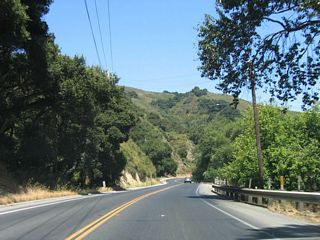 Now entering Pajaro Gap, California 129 squeezes with the Pajaro River and the railroad for the final distance to U.S. 101.