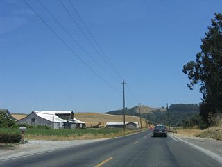 Leaving Pajaro Gap, California 129 approaches Soda Lake on the north and the Chittenden cut off.
