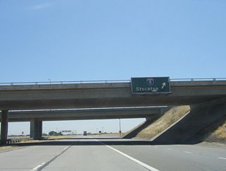 Eastbound California 132 reaches Exit 4B, Interstate 5 north to Stockton and Sacramento.
