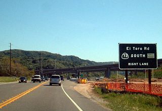 Southbound California 133 approaches California 73 (San Joaquin Hills Transportation Corridor).