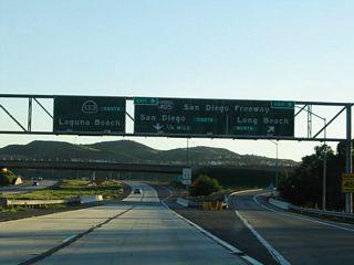 Southbound California 133 (Laguna Freeway) reaches Exit 9, Interstate 405 (San Diego Freeway) north to Long Beach. The next exit along southbound is Exit 8, Interstate 405 (San Diego Freeway) south to San Diego.