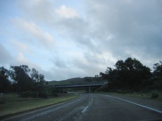 Southbound California 135 passes under the northbound transition lanes for California 1.