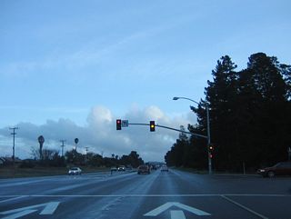 Southbound California 135 (Orcutt Expressway) meets Waller Lane at this intersection.