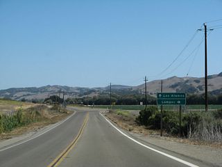 The next intersection along California 135 south is with Harris Grade Road (Old California 1) south to Lompoc. Continue straight ahead to Los Alamos.