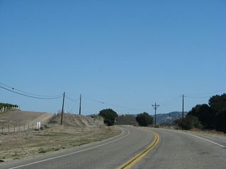 California 135 continues east through agricultural areas en route toward Los Alamos.