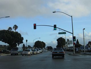 This signalized intersection is found along southbound California 135 and U.S. 101 Business at Donovan Road.