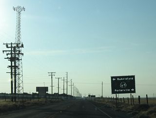 The first state route intersected by SR 155 west since leaving Lake Isabella is SR 65 (Eastside Highway) north to Porterville and south to Bakersfield.