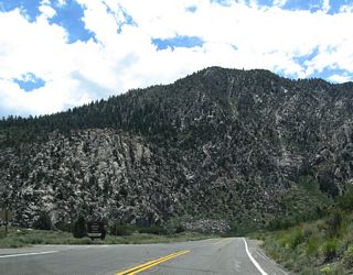 Preceding Rush Creek Canyon, the next left turn from California 158 south connects to the Grant Lake scenic overlook.