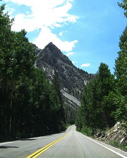 Paralleling Rush Creek, SR 158 (June Lake Loop) travels through Rush Creek Canyon between Reversed Peak (el. 9,481 feet) and Mount Wood southwest toward Silver Lake.