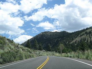 California 158 advances east to Gull Lake between the Gull Meadows Picnic Area and Gull Lake Campground.
