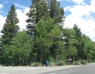 Eastbound California 158 at Reversed Creek Lane, which accesses Gull Lake Campground.