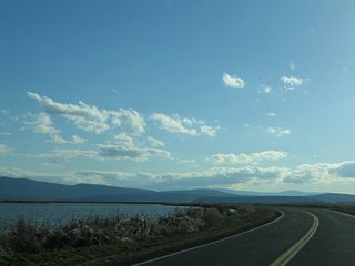 California 161 turns a bit southwest to follow the north shore of Lower Klamath Lake, leaving the California-Oregon state line for the next several miles. This offers some curvature to a road that is mostly due east-west.