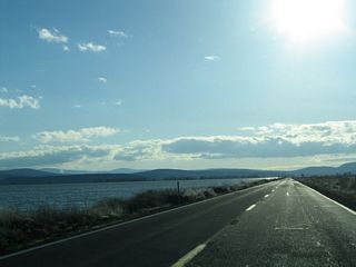 California 161 runs along the north side of Lower Klamath Lake west toward Otey Island.