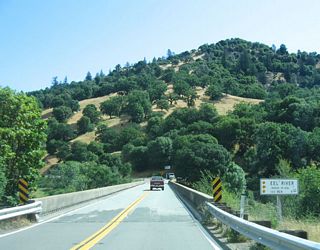 The Eel River bridge carries California 162 high above the Eel River. Built in 1938, this is one of the older bridges still in use on California 162. See below for additional photos of the Eel River bridge.