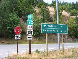 California 162 is signed to end at its intersection with U.S. 101. Turn north on U.S. 101 to Laytonville or south to Willits.