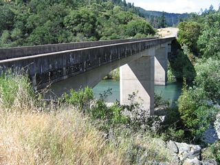 Continuing west, California 162 (Covelo Road) again crosses the Middle Fork of the Eel River on this bridge. California 162 sees multiple Eel River crossings along the Covelo Road segment.