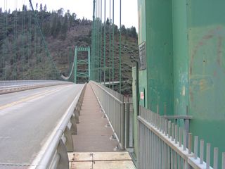 A plaque commemmorating the dedication of the Bidwell Bar Bridge is located at the base of the north suspension tower on the west side (next to the sidewalk).
