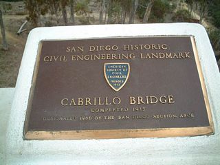 Located near the east end of the bridge this plaque commemorates the Cabrillo Bridge in Balboa Park.