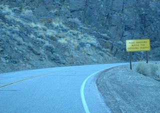 Approaching Westgard Pass, eastbound California 168 will become a one-lane highway. Watch for oncoming cars!