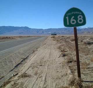 This California 168 west shield is posted after the Deep Springs cutoff.