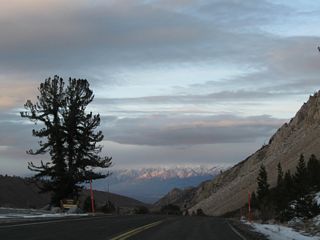 As the late-day sun retreated into the evening, views such as this opened up on eastbound California 168 as we begin the long descent into Bishop.