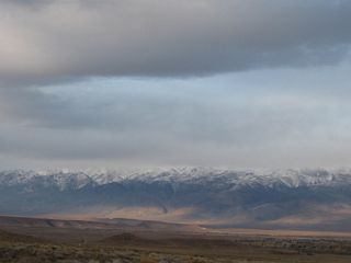As SR 168 slowly gains elevation, this view looks back at Owens Valley.